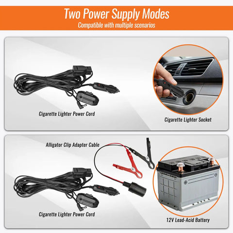 Quick Draw 12V Fuel Transfer Pump 85 GPH Electric Gasoline Diesel Siphon Kit with cigarette lighter and alligator clip power cords.