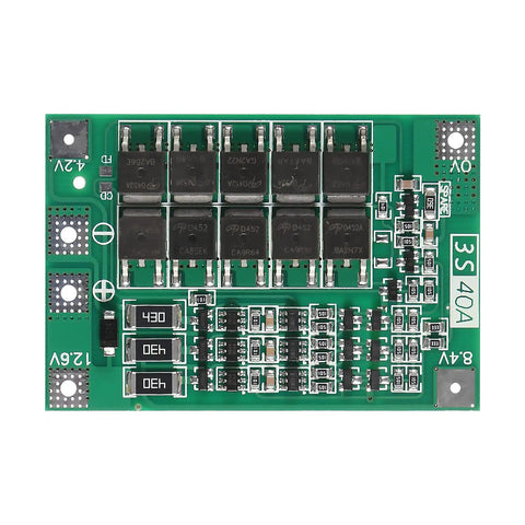 4 Pack 3S 40A Battery Management System for 18650 Li Ion Batteries, 12V to 12.6V Safe Charge and Balancer Board close-up view.