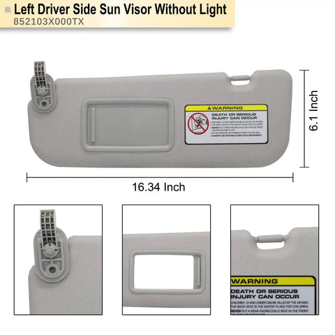 Hyundai Elantra Driver Side Sun Visor Replacement 2011 2012 2013 2014 2015 Gray Direct Fit Replaces 852103X000TX
