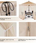 7.5 to 11 Foot Patio Umbrella Mosquito Netting, Polyester Screen Mesh with Zipper Door and Weight Bag in beige, installed