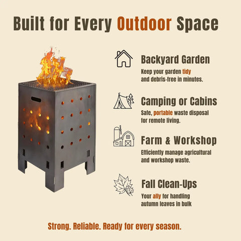 Beast Of A Heavy Duty Outdoor Burn Barrel Fire Pit With Reinforced 2.0 Mm Lid And Base Corten Steel Yard Waste Incinerator, 30 Inch