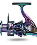 Lightweight Aluminum Spinning Reel with Ultra Smooth Action and 13 Plus 1 Ball Bearings, side view, showing durable gear system