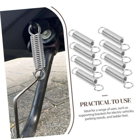 Eight Pieces Extended Compression Spring Assortment Kit For Electric Vehicle Stands Ladder Foot Supports With Heavy Duty Stainless Steel Build For Reliable Structure And Smooth Easy Use In Garage Or Home Projects. stainless steel springs on EV stand and kit set