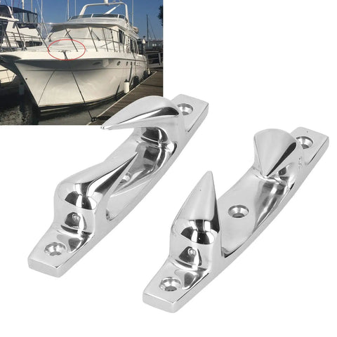 Two Pack 316 Stainless Steel Mooring Cleats 4.69 Inch Left Right Design For Boats Yachts And Marine Anchoring Durable Corrosion Resistant Fairlead Hardware For Secure Tie Off