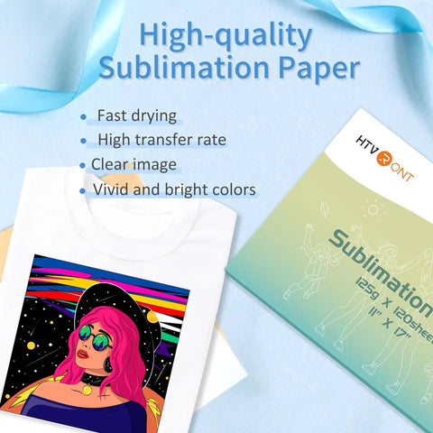 11x17 Sublimation Paper Pack, 120 Sheets For Easy Dope Transfers On T Shirts, Tumblers, And Mugs, A3 Size shown with transfer