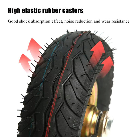 Two Pack Heavy Duty Swivel Castor Wheels Delivering Rolls Silky Smooth Natural Rubber Trolley Casters wheel with tread pattern and details.