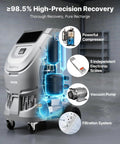 Shop Grade No Fuss Fully Automatic Refrigerant Recovery Machine For R134a And 1234yf Auto AC Service showing vacuum pump and filtration.