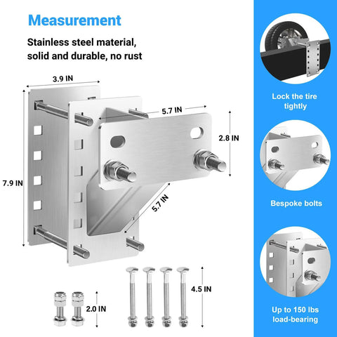 Stainless Steel Spare Tire Carrier Mount For Trailers, Tough As Nails 150 Lb Tire Holder, measurement details shown