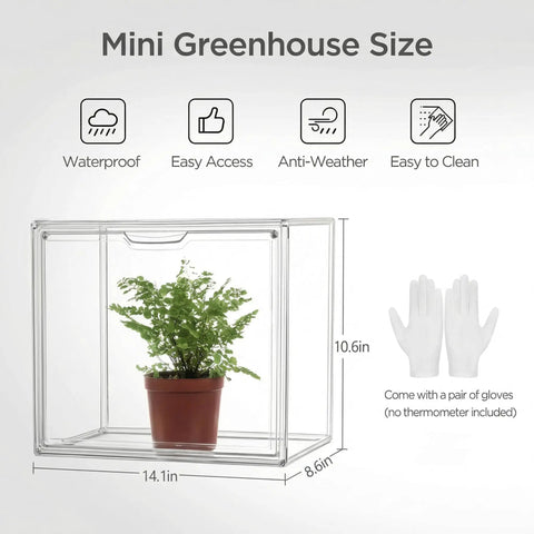 Tiny Indoor Greenhouse For Small Plants Clear Stackable Tabletop Garden House With Magnetic Waterproof Door Portable Germination Starter And Display Case Space Saving Design 14.1x8.6x10.6 Inch