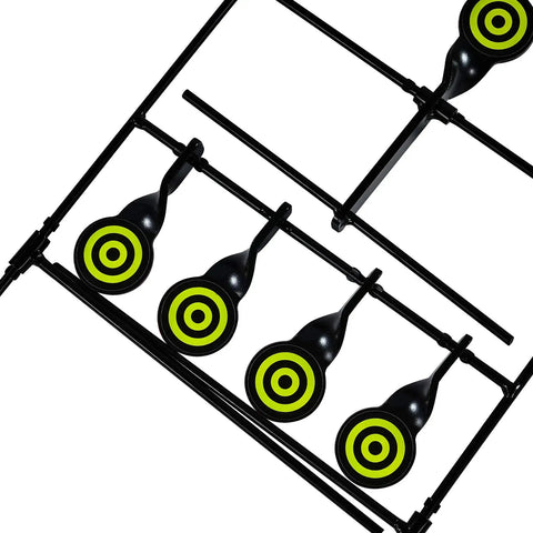 Resetting Steel Target Set For Airsoft BB Guns And Rimfire Caliber 22 And 177 showing four circular target plates.