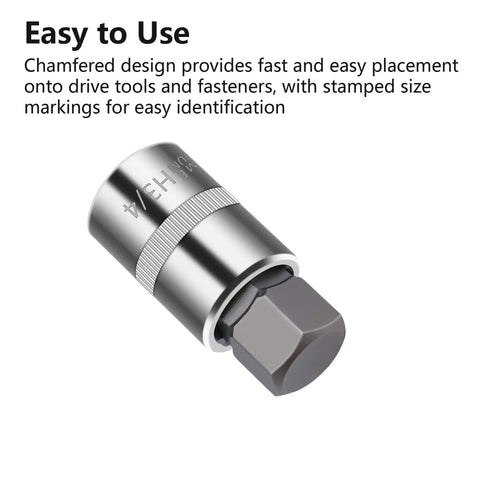 Hex socket from 37 Piece Metric and SAE Socket Set for Automotive, Bike, Motorcycle and ATV Repairs with stamped size marking.
