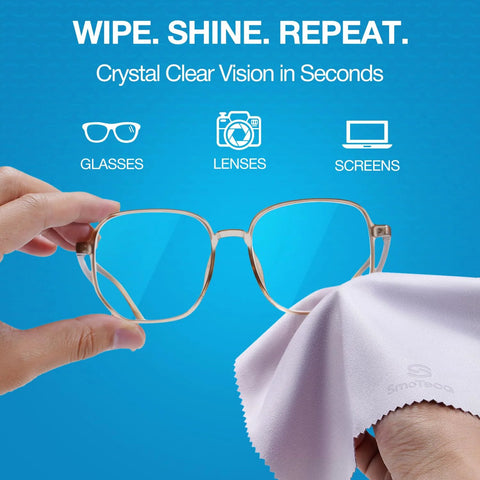 SmoTecQ microfiber lens cleaning cloths, 12-pack, assorted colors, for glasses, screens, cameras.