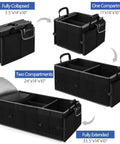 Built In Insulated Leak Proof Cooler Bag Trunk Organizer for SUV in four configurations, from collapsed to fully extended.