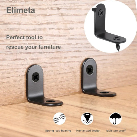 Rock Solid L Bracket Corner Brace 90 Degree Right Angle Wood Shelf Support Kit 16 Pack With Screws Black 1 Inch Mounting Brackets