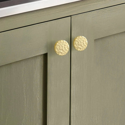 Twenty Pack Dope Gold Cabinet Knobs Hammered Solid Brass Round Drawer Pulls And Handles For Kitchen Cabinets 1 3 16 Inch Diameter