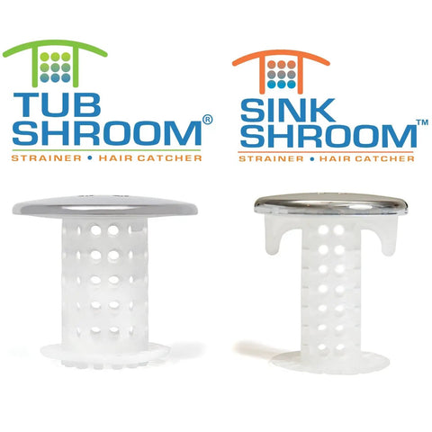 The Real Deal Drain Protector And Hair Catcher Combo For Bathtubs And Sinks Chrome Finish and white tubular strainers for hair catching.