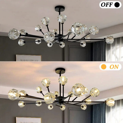 42 Inch Crystal Chandelier Modern Ceiling Light Fixture With 18 Lights For Dining Room G9 Bulbs Included sparkling on-off view