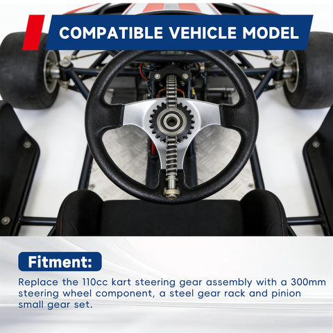 Beefed Up 300mm Steering Wheel Steel Kit With 320mm Rack And Pinion Adjustable Shaft Replacement For 110cc Go Kart
