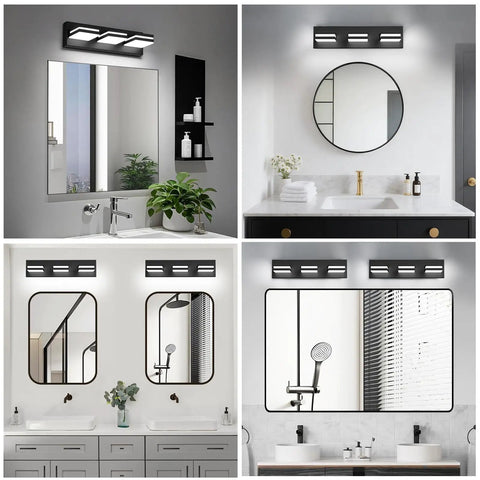 No Sweat Dimmable Led Bathroom Light Fixture Three Bulb Vanity Wall Lamp With Easy Swivel Matte Black Frame above modern bathroom mirrors.
