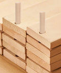 Wooden Dowel Pins Pack Of 120 Three Eighths Inch By One And A Half Inch Straight Grooved Pins With Beveled Ends in stacked wood