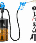 Heavy Duty Electric Drum Pump For 55 Gallon Drums, dual power options, dispensing antifreeze with extended tube.