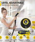Woman using Portable Handheld Steam Cleaner With Six Adjustable Pressure Levels And Fifteen Utility Tips for kitchen cleaning.