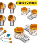 8-Splice connectors for RJ45 Crimp Tool Kit All In One Ethernet Crimper With Cable Tester And Wire Stripper, shown in detail.