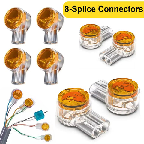 8-Splice connectors for RJ45 Crimp Tool Kit All In One Ethernet Crimper With Cable Tester And Wire Stripper, shown in detail.