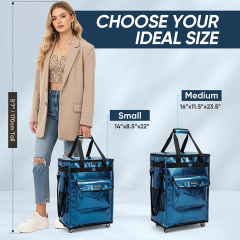 Rolling Grocery Tote With Wheels Reusable Shopping Bags On Wheels All In One Trolley For Groceries Large Capacity Backpack Cart