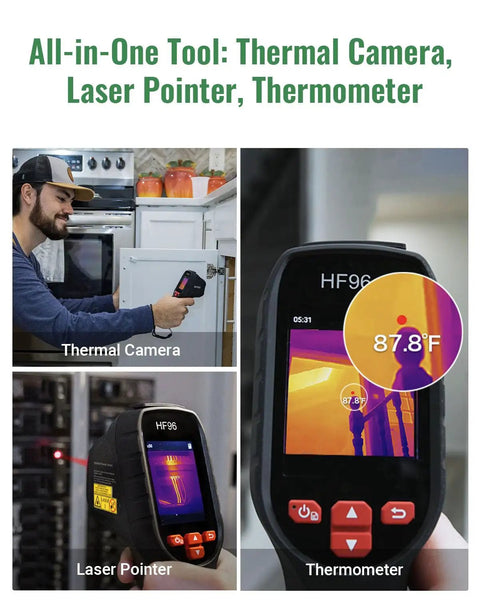 Thermal Imaging Camera With Laser Pointer And IntellFault Scene Detection For Fast Water Leak And Insulation Gap Scans displayed