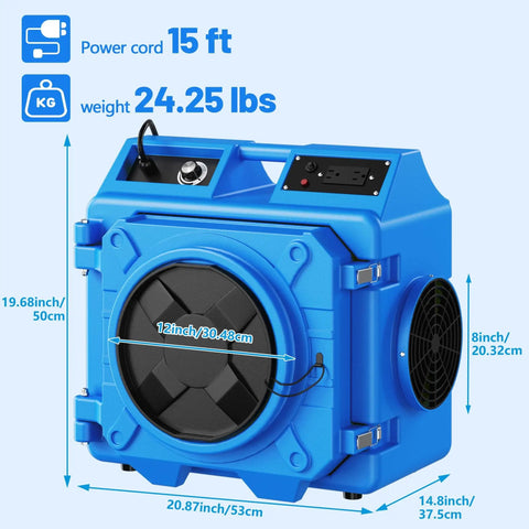 Industrial Grade Air Scrubber 550 CFM With Three Stage Filtration HEPA Plus Activated Carbon Filter Heavy Duty Air Cleaner