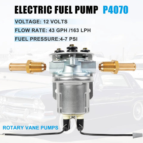 12V Inline Electric Fuel Pump For Carburetors Universal Replacement With Regulated 4-7 PSI Output One Quarter Inch Inlet And Outlet BSPT Rotary Vane Pump Workhorse Automotive Fuel Pump Kit For Car And Truck Projects