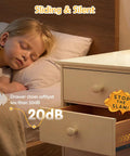 Lock In That Smooth Storage With Twelve Inch Bottom Mount Drawer Slides Heavy Duty Metal Sliding Rail Pair For Quiet Gliding Operation And Pro Level Install, showing quiet sliding drawer next to child sleeping.