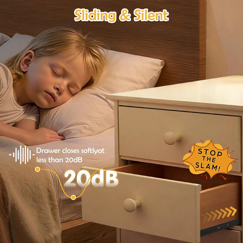 Lock In That Smooth Storage With Twelve Inch Bottom Mount Drawer Slides Heavy Duty Metal Sliding Rail Pair For Quiet Gliding Operation And Pro Level Install, showing quiet sliding drawer next to child sleeping.