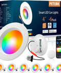 Peteme E26 Retrofit LED Recessed Lighting 4 Inch, IC Rated ETL Certified with colorful LED insert and compatible smartphone app.