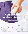 Person holding compact All In One Charging Station for Apple Watch iPhone and AirPods with Built In Wireless Charger
