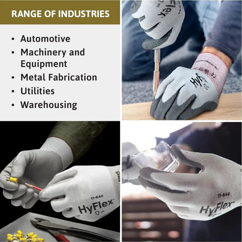 HyFlex 11 644 Mechanical Protection Cut Resistant Industrial Gloves Small White And Grey for various industries