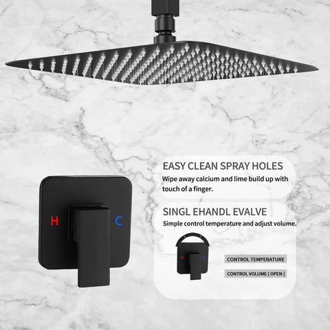Matte Black Ceiling Shower System With 10 Inch Rain Shower Head, Valve And Trim, Luxury Bathroom Shower Mixer Set, 1.75 GPM Water Flow