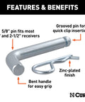 Trailer Hitch Pin And Clip With Grooved Head No Fuss Five Eighth Inch Diameter Fits Two Or Two And A Half Inch Receiver