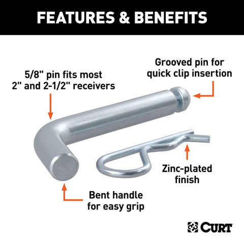 Trailer Hitch Pin And Clip With Grooved Head No Fuss Five Eighth Inch Diameter Fits Two Or Two And A Half Inch Receiver