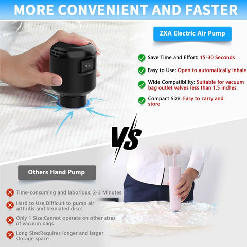 Black handheld electric vacuum pump for storage bags; 55W, 5000 Pa, with on/off switch.