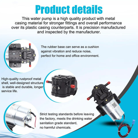 Water Pump Kit for Primo, Avalon, and Brio Bottled Water Dispensers, 12V DC, 0.32 GPM, Replacement DP005A2, metal shell pump
