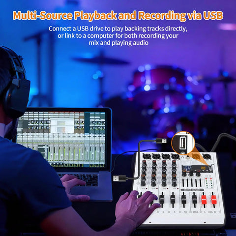 DJ using 4 Channel DJ Mixer With Bluetooth And USB Interface, 5 Band EQ, 99 DSP Effects, 48V Phantom Power Pro Grade Studio Kit