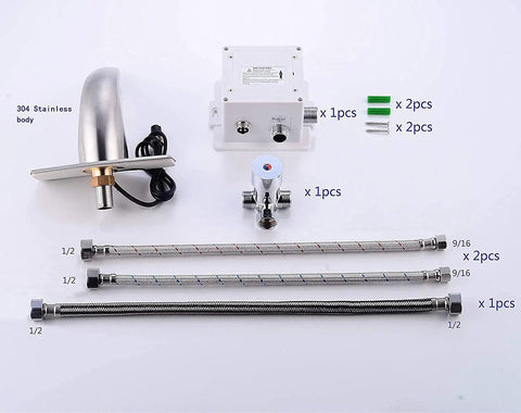 Automatic No Touch Bathroom Faucet With Motion Sensor Hands Free Sink Mixer In Brushed Nickel With Deck Plate parts kit