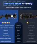 Comparison of two front strut assemblies with detailed specifications including corrosion protection and noise testing.