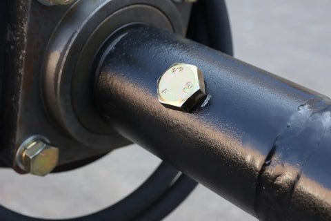 Close-up of Beefy Post Hole Auger Drive Attachment For Skid Steer 12 Inch And 18 Inch Diameter Augers 46 Inch Drilling Depth.