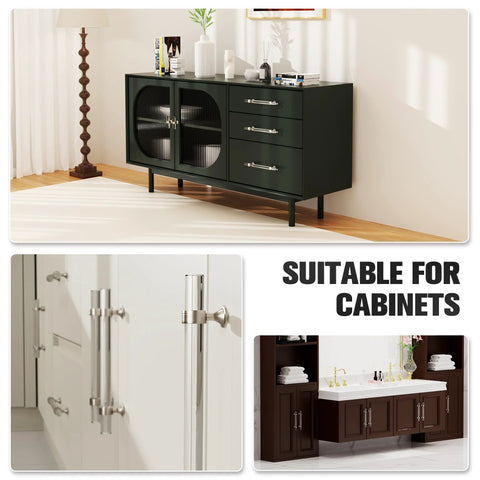 6 Pack Glass Cabinet Handles And Pulls For Cabinets And Drawers In Brushed Nickel installed on various kitchen and bathroom cabinets