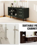 Six Pack 3 Inch Clear Glass Cabinet Handles And Pulls For Dresser And Drawers Kitchen And Bathroom Brushed Nickel Crystal Knobs 76mm Mount Distance Includes Two Screw Sizes And L Wrench Tool shown on cabinets.