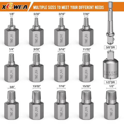 15 Piece Screw Extractor Set For Quick Removal Of Broken Rusted Screws Bolts And Studs Three Eighths Inch Drive Double Head Easy Out Design