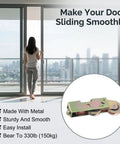 Heavy Duty Two Pack Sliding Patio Door Rollers 1-1/4 Inch Steel Ball Wheels close-up of roller and woman using patio door